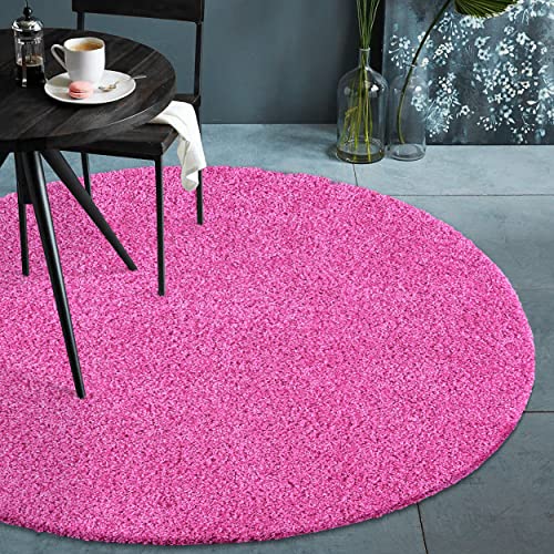 Fabrica Home Teppiche für Wohnzimmer - Solid Color Shaggy Teppich, Modern Flächenteppich - Rosa, 120 cm Rund von Fabrica Home