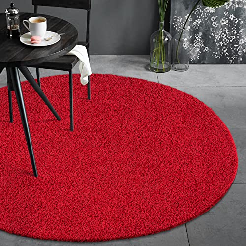 Fabrica Home Teppiche für Wohnzimmer - Solid Color Shaggy Teppich, Modern Flächenteppich - Rot, 120 cm Rund von Fabrica Home