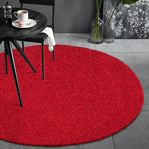 Fabrica Home Teppiche für Wohnzimmer - Solid Color Shaggy Teppich, Modern Flächenteppich - Rot, 150 cm Rund von Fabrica Home