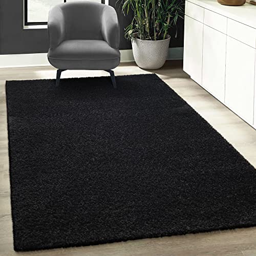 Fabrica Home Teppiche für Wohnzimmer - Solid Color Shaggy Teppich, Modern Flächenteppich - Schwarz, 140x200 cm von Fabrica Home