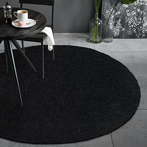 Fabrica Home Teppiche für Wohnzimmer - Solid Color Shaggy Teppich, Modern Flächenteppich - Schwarz, 150 cm Rund von Fabrica Home