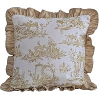 Hellockerfarbene Toile Muster Designerstoff Limitierte Kissenhülle Mit Einer Ocker Farbenen Streifen Rüsche Hellockerfarbene Toile Muster Designerstoff Limitierte Kissenhülle Mit Einer Ocker Farbenen Streifen Rüsche von Fabricsnug