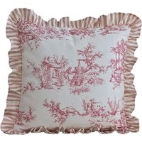 Toile Muster Designerstoff Kissenhülle in Peony Mit Lachsrosa Inlett Streifen Rüsche von Fabricsnug