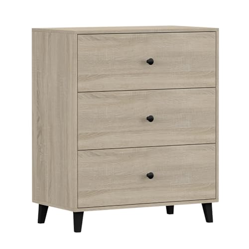 Fabryka Mebli Idźczak Kinderzimmer Kommode ‎45 x 80 x 96 cm Fox 3S02 mit 3 Schubladen - Wohnzimmer Schlafzimmer - Sideboard Highboard - Schwarze Metallgriffe - Modernes Design - Sonoma von Fabryka Mebli Idźczak