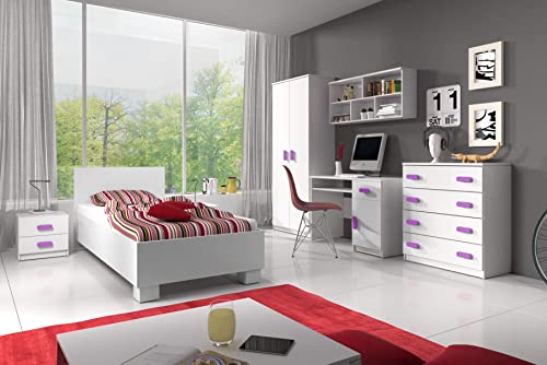 Fabryka Mebli Idźczak Kinderzimmer-Set Jonas I 01 - Schrank, Bett, Wandregal, Kommode, Schreibtisch, Nachttisch - Kleiderschrank - Skandinavischer Stil, Modern Design - Weiß/Heidekraut von Fabryka Mebli Idźczak
