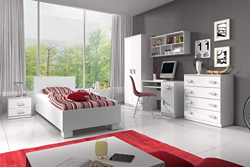 Fabryka Mebli Idźczak Kinderzimmer-Set Jonas I 01 - Schrank, Bett, Wandregal, Kommode, Schreibtisch, Nachttisch - Kleiderschrank - Skandinavischer Stil, Modern Design - Weiß von Fabryka Mebli Idźczak