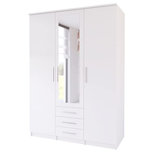 Fabryka Mebli Idźczak Kleiderschrank mit Spiegel, Türen, 3 Schubladen - Drehtürenschrank - Schlafzimmerschrank - 64 x 150 x 210 cm - Wohnzimmerschrank - Garderobenschrank, Weißer Schrank Fabryka Mebli Idźczak Kleiderschrank mit Spiegel, Türen, 3 Schubladen - Drehtürenschrank - Schlafzimmerschrank - 64 x 150 x 210 cm - Wohnzimmerschrank - Garderobenschrank, Weißer Schrank von Fabryka Mebli Idźczak