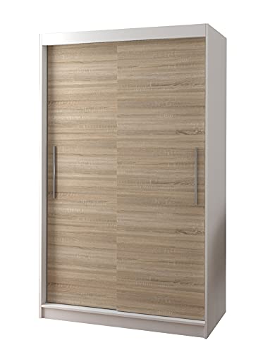 Fabryka Mebli Idźczak Schiebetürenschrank, eleganter Kleiderschrank Schrank Garderobe Neomi 04, Schlafzimmer- Wohnzimmerschrank Schiebetüren Modern Design (Weiß/Sonoma) von Fabryka Mebli Idźczak