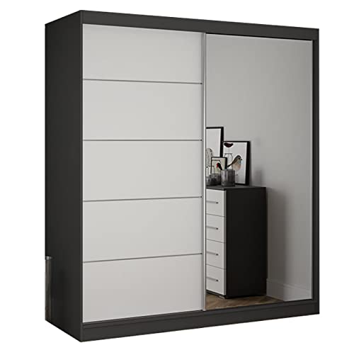 Fabryka Mebli Idźczak Schiebetürenschrank, eleganter Kleiderschrank Schrank Garderobe Spiegel Bella 03, Schlafzimmer- Wohnzimmerschrank Schiebetüren Modern Design (Graphit/Weiß) von Fabryka Mebli Idźczak