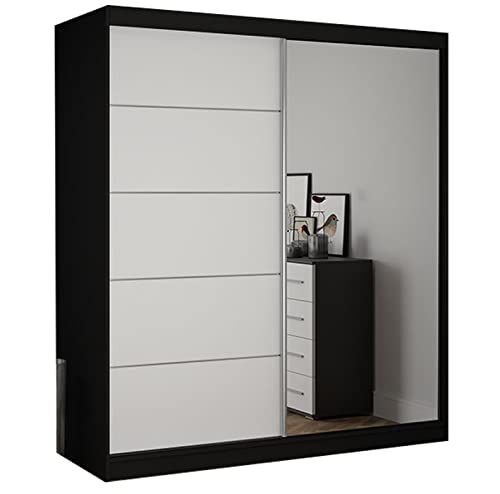 Fabryka Mebli Idźczak Schiebetürenschrank, eleganter Kleiderschrank Schrank Garderobe Spiegel Bella 03, Schlafzimmer- Wohnzimmerschrank Schiebetüren Modern Design (Schwarz/Weiß) von Fabryka Mebli Idźczak