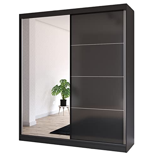 Fabryka Mebli Idźczak Schiebetürenschrank, eleganter Kleiderschrank Schrank Garderobe Spiegel Multi 31-200 cm, Schlafzimmer- Wohnzimmerschrank Schiebetüren Modern Design (Schwarz/Schwarz) von Fabryka Mebli Idźczak