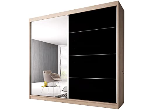 Fabryka Mebli Idźczak Schiebetürenschrank, eleganter Kleiderschrank Schrank Garderobe Spiegel Multi 31-230 cm, Schlafzimmer- Wohnzimmerschrank Schiebetüren Modern Design (Sonoma/Schwarz) von Fabryka Mebli Idźczak