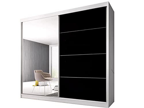 Fabryka Mebli Idźczak Schiebetürenschrank, eleganter Kleiderschrank Schrank Garderobe Spiegel Multi 31-230 cm, Schlafzimmer- Wohnzimmerschrank Schiebetüren Modern Design (Weiß/Schwarz) von Fabryka Mebli Idźczak