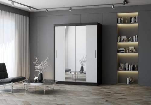 Fabryka Mebli Idźczak Schiebetürenschrank, eleganter Kleiderschrank Schrank Garderobe Spiegel Vista 01, Schlafzimmer- Wohnzimmerschrank Schiebetüren Modern Design (Schwarz/Weiß) von Fabryka Mebli Idźczak