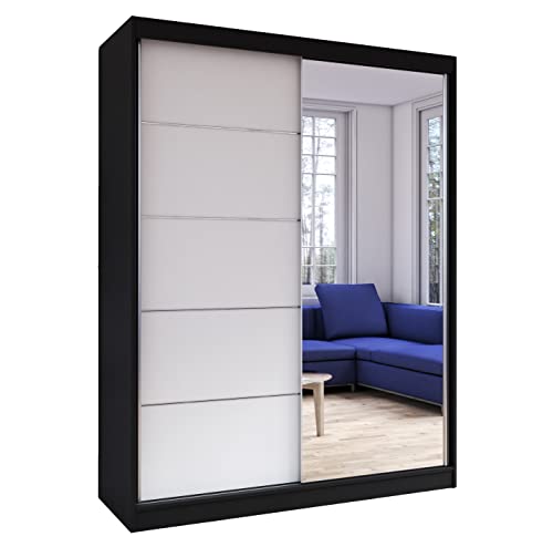 Fabryka Mebli Idźczak Schiebetürenschrank, eleganter Kleiderschrank Schrank Garderobe Spiegel Vista 05, Schlafzimmer- Wohnzimmerschrank Schiebetüren Modern Design (Schwarz/Weiß) von Fabryka Mebli Idźczak