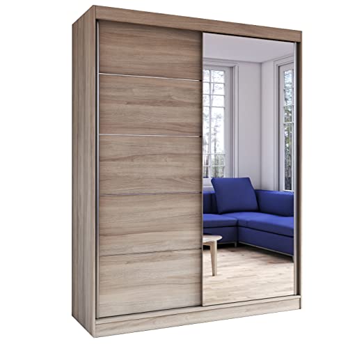 Fabryka Mebli Idźczak Schiebetürenschrank, eleganter Kleiderschrank Schrank Garderobe Spiegel Vista 05, Schlafzimmer- Wohnzimmerschrank Schiebetüren Modern Design (Sonoma/Sonoma) von Fabryka Mebli Idźczak