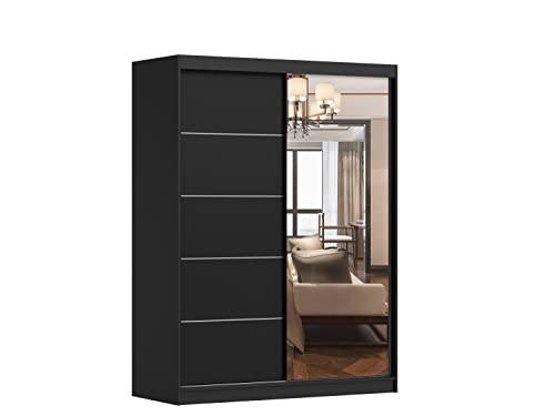 Fabryka Mebli Idźczak Schiebetürenschrank eleganter Kleiderschrank Schrank Garderobe Spiegel Vista 05 Schlafzimmer - Wohnzimmerschrank Schiebetüren Modern Design (Schwarz/Schwarz) von Fabryka Mebli Idźczak