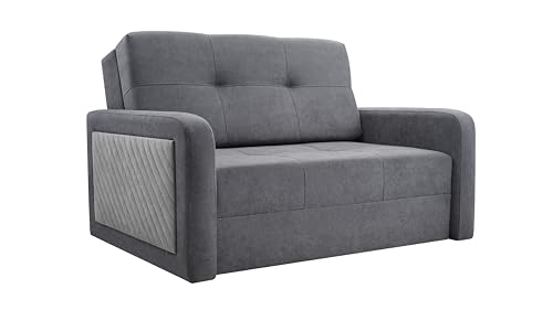 Fabryka Mebli Idźczak Schlafsofa Flint - Couch - 132 x 104 x 92 cm - Ausklappbares Sofa mit Schlaffunktion, Bettkasten, Hilfsautomat - 2-Sitzer-Sofa für Wohnzimmer, Gästezimmer, Grau von Fabryka Mebli Idźczak