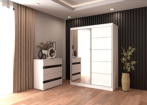 Fabryka Mebli Idźczak Schlafzimmer-Set Komplett Vista Lucca - weißer Kleiderschrank mit Spiegel und Kommode Innovativer - Innovativ, Stilvoll, Modern von Fabryka Mebli Idźczak
