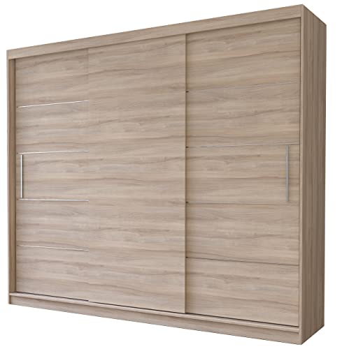 Fabryka Mebli Idźczak Schwebetürenschrank Alba 250, Schiebetürenschrank, Kleiderschrank mit Kleiderstange und Einlegeboden, Schlafzimmerschrank, Schiebetüren, Modern Design (Sonoma/Sonoma) von Fabryka Mebli Idźczak