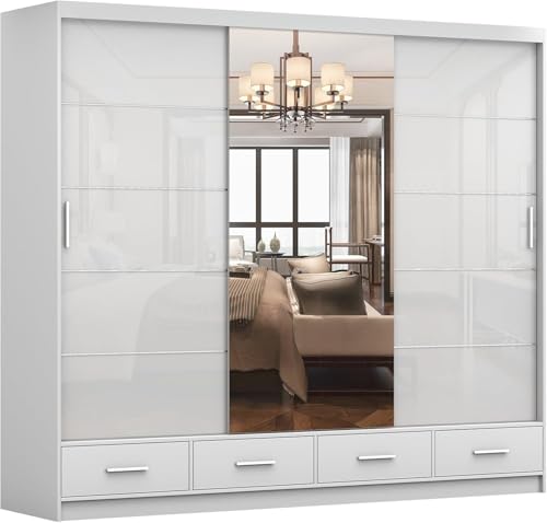 Fabryka Mebli Idźczak Kleiderschrank mit Spiegel weiß - Schwebetürenschrank - Schlafzimmerschrank - 61 x 250 x 218 cm - Wohnzimmerschrank - Garderobenschrank, Schrank mit 2 Türen, 4 Schubladen Fabryka Mebli Idźczak Kleiderschrank mit Spiegel weiß - Schwebetürenschrank - Schlafzimmerschrank - 61 x 250 x 218 cm - Wohnzimmerschrank - Garderobenschrank, Schrank mit 2 Türen, 4 Schubladen von Fabryka Mebli Idźczak