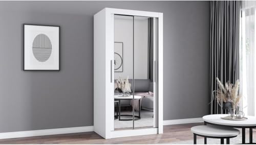 Fabryka Mebli Idźczak Kleiderschrank mit Spiegel - Schwebetürenschrank - Schlafzimmerschrank - 64 x 100 x 200 cm - Wohnzimmerschrank - Garderobenschrank, weißer Schrank mit Zwei Türen, modern Fabryka Mebli Idźczak Kleiderschrank mit Spiegel - Schwebetürenschrank - Schlafzimmerschrank - 64 x 100 x 200 cm - Wohnzimmerschrank - Garderobenschrank, weißer Schrank mit Zwei Türen, modern von Fabryka Mebli Idźczak