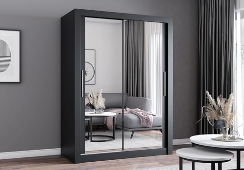 Fabryka Mebli Idźczak Kleiderschrank mit Spiegel - Schwebetürenschrank - Schlafzimmerschrank - 64 x 150 x 215 cm - Wohnzimmerschrank - Garderobenschrank, schwarzer Schrank mit Zwei Türen, modern Fabryka Mebli Idźczak Kleiderschrank mit Spiegel - Schwebetürenschrank - Schlafzimmerschrank - 64 x 150 x 215 cm - Wohnzimmerschrank - Garderobenschrank, schwarzer Schrank mit Zwei Türen, modern von Fabryka Mebli Idźczak