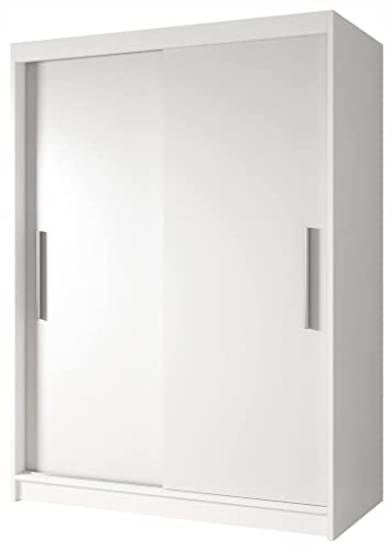 Schiebetürenschrank, eleganter Kleiderschrank Schrank Garderobe Neomi 04, Schlafzimmer- Wohnzimmerschrank Schiebetüren Modern Design (Weiß/Weiß) von Fabryka Mebli Idźczak