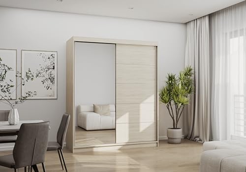 Fabryka Mebli Idźczak Schiebetürenschrank, eleganter Kleiderschrank Schrank Garderobe Spiegel Bono 05, Schlafzimmer- Wohnzimmerschrank Schiebetüren Modern Design (Sonoma/Sonoma) von Fabryka Mebli Idźczak