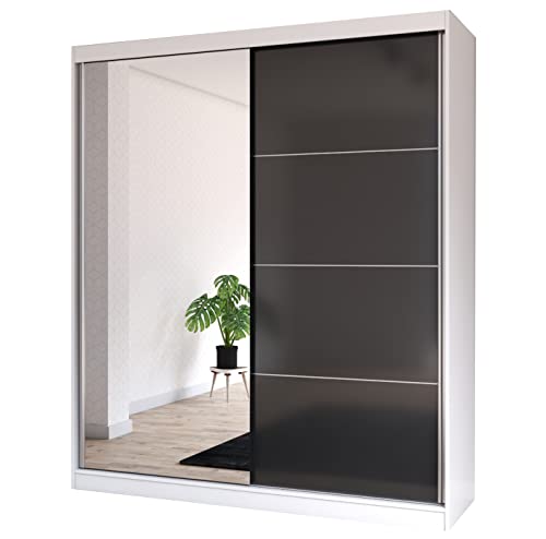 Fabryka Mebli Idźczak Schiebetürenschrank, eleganter Kleiderschrank Schrank Garderobe Spiegel Multi 31-180 cm, Schlafzimmer- Wohnzimmerschrank Schiebetüren Modern Design (Weiß/Schwarz) von Fabryka Mebli Idźczak