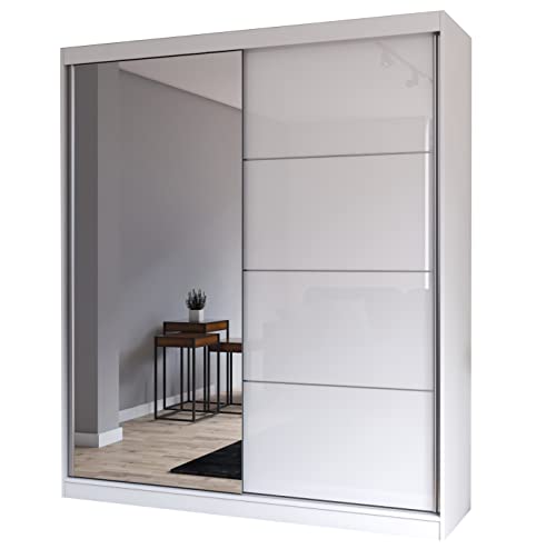 Fabryka Mebli Idźczak Schiebetürenschrank, eleganter Kleiderschrank Schrank Garderobe Spiegel Multi 35-180 cm, Schlafzimmer- Wohnzimmerschrank Schiebetüren Modern Design (Weiß/Weiß) von Fabryka Mebli Idźczak