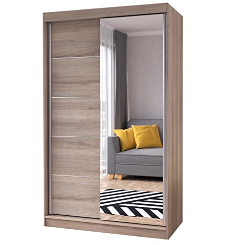 Fabryka Mebli Idźczak Schiebetürenschrank, eleganter Kleiderschrank Schrank Garderobe Spiegel Neomi 05, Schlafzimmer- Wohnzimmerschrank Schiebetüren Modern Design (Sonoma/Sonoma) von Fabryka Mebli Idźczak