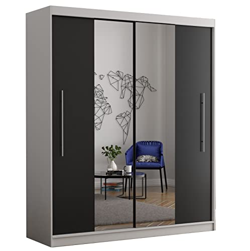 Fabryka Mebli Idźczak Schiebetürenschrank, eleganter Kleiderschrank Schrank Garderobe Spiegel Torino, Schlafzimmer- Wohnzimmerschrank Schiebetüren Modern Design (Weiß/Schwarz) von Fabryka Mebli Idźczak