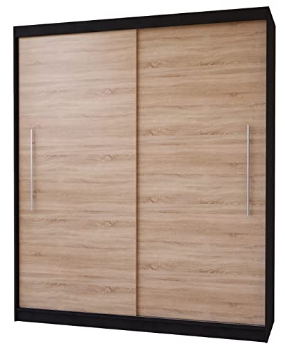 Fabryka Mebli Idźczak Schiebetürenschrank, eleganter Kleiderschrank Schrank Garderobe Torino, Schlafzimmer- Wohnzimmerschrank Schiebetüren Modern Design (Schwarz/Sonoma) von Fabryka Mebli Idźczak