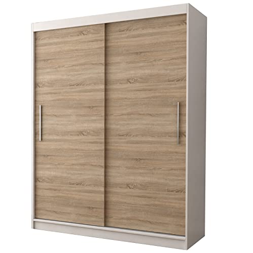 Fabryka Mebli Idźczak Schiebetürenschrank, eleganter Kleiderschrank Schrank Garderobe Vista 04, Schlafzimmer- Wohnzimmerschrank Schiebetüren Modern Design (Weiß/Sonoma) von Fabryka Mebli Idźczak