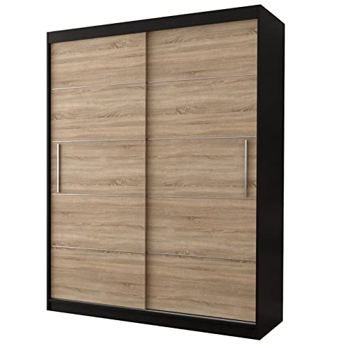 Fabryka Mebli Idźczak Schiebetürenschrank, eleganter Kleiderschrank Schrank Garderobe Vista 06, Schlafzimmer- Wohnzimmerschrank Schiebetüren Modern Design (Schwarz/Sonoma) von Fabryka Mebli Idźczak