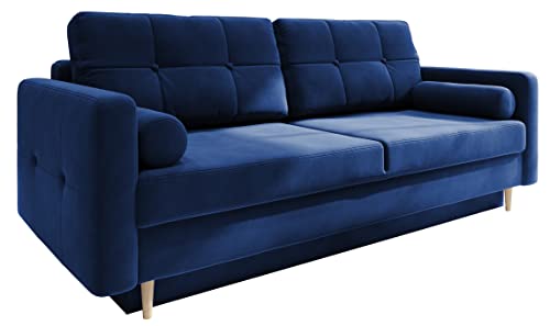 Fabryka Mebli Idźczak Schlafsofa Sofa Pastella Couch Ausklappbares Schlaffunktion Bettkasten - Kissen Bettzeugbehälter Hilfsautomat Wohnzimmer, Gästezimmer Modern Design (Kronos 09 Blau), pastelle von Fabryka Mebli Idźczak