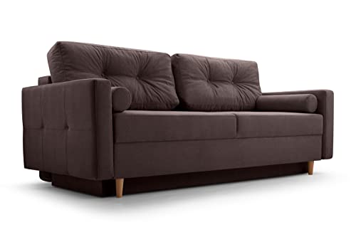 Fabryka Mebli Idźczak Schlafsofa Sofa Pastella Couch Ausklappbares Sofa Schlaffunktion Bettkasten - Kissen Bettzeugbehälter Hilfsautomat - Wohnzimmer, Gästezimmer Modern Design (Queens 4 Braun) von Fabryka Mebli Idźczak