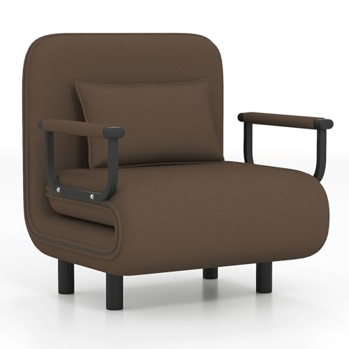 Sessel für Einzelbett, ausklappbar, Erwachsene, Sessel, Schlafsofa, Schlafsofa, 4-in-1, großer Komfort, Kissen, Armlehnen, Metall, 60 x 68 x 85 cm, Braun Sessel für Einzelbett, ausklappbar, Erwachsene, Sessel, Schlafsofa, Schlafsofa, 4-in-1, großer Komfort, Kissen, Armlehnen, Metall, 60 x 68 x 85 cm, Braun von Fabulcozy