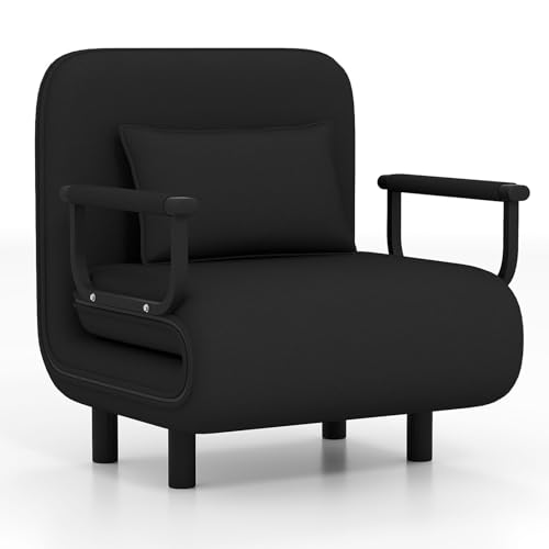 Sessel für Einzelbett, ausklappbar, Erwachsene, Sessel, Schlafsofa, Schlafsofa, 4-in-1, großer Komfort, Kissen, Armlehnen, Metall, 60 x 68 x 85 cm, schwarz Sessel für Einzelbett, ausklappbar, Erwachsene, Sessel, Schlafsofa, Schlafsofa, 4-in-1, großer Komfort, Kissen, Armlehnen, Metall, 60 x 68 x 85 cm, schwarz von Fabulcozy