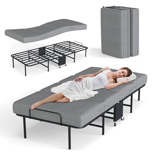Klappbetten mit Matratze, tragbares, faltbares Bett für Erwachsene, Rollbett, Gästebett auf Rollen, Memory-Foam-Matratze und Metallrahmen, platzsparend zusammenklappbar für einfache Lagerung, 190,5 x von Fabulis