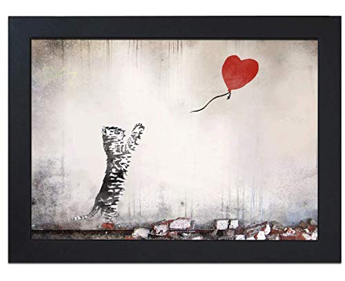 Gepolstertes Knietablett mit Katze und Ballon, Laptop-Tablett für Bett, Knietablett für das Fernseher, Abendessen, Knietablett zum Essen mit Kissen, handgefertigter Holzrahmen von Fabulous Felines