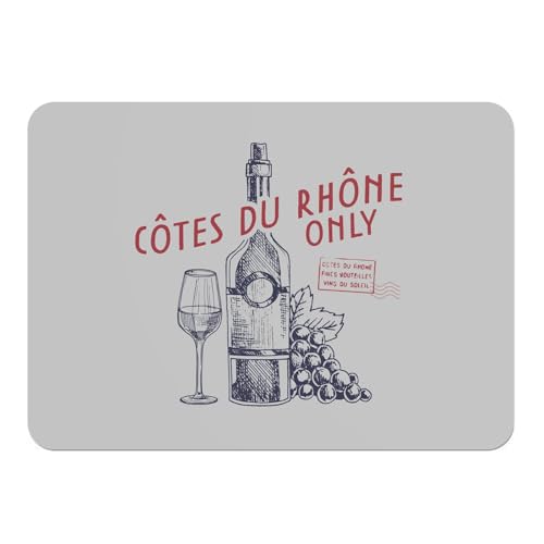 4 Platzsets mit Unterseite aus Kork, Grau, Motiv: Côtes du Rhône Only Vin Flasche Frankreich, groß, 39,5 x 28,5 cm von Fabulous