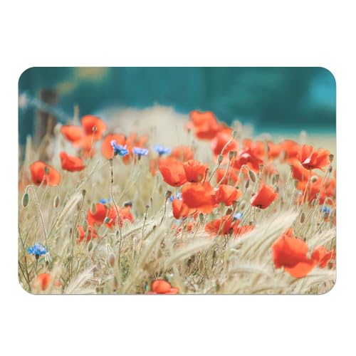 Platzsets, weich, Unterseite aus Kork, Platzdeckchen, Motiv: Mohnblumen und Weizen, Wildblumen, Natur, groß, 39,5 x 28,5 cm, 4 Stück von Fabulous