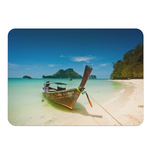 4 Tischsets mit Unterseite aus Kork, traditionelles Thailandboot, tropischer Strand, groß, 39,5 x 28,5 cm von Fabulous