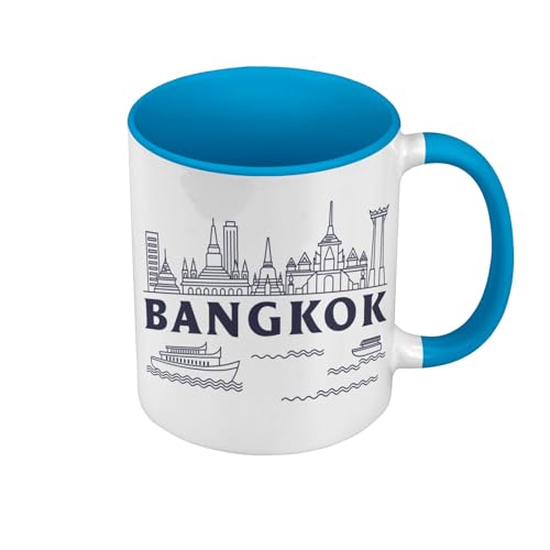 Bangkok Minimalist Travel Thailand Tourismus Tasse mit Henkel und farbigem Innenfutter, Blau von Fabulous