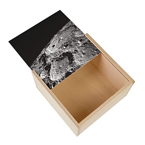 Fabulous Box aus Holz – Foto Historisches Mond Crateres Mission Apollo schwarz und weiß (11 x 11 x 3,5 cm) von Fabulous