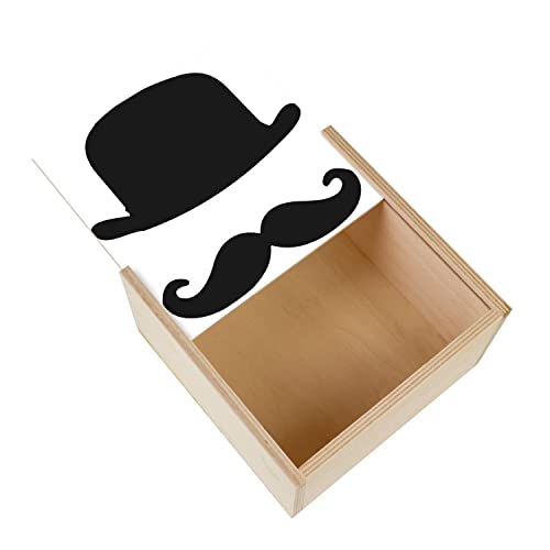 Fabulous Box aus Holz – Gentleman Design schwarz und weiß Hut Melone und Schnurrbart (11 x 11 x 3,5 cm) von Fabulous