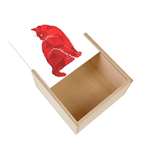 Fabulous Box aus Holz – rote Katze, Illustration, moderne Kunst, Polygone (11 x 11 x 3,5 cm) von Fabulous