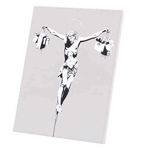 Fabulous Druck auf Leinwand Banksy Jesus Christ Kreuze Einkaufstaschen Street Art (60 cm x 80 cm) von Fabulous